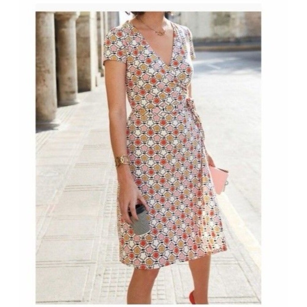 Boden Dress Pink Frosting Floral Jersey Knit Wrap Dress Sz 4 Tie Waist Spring